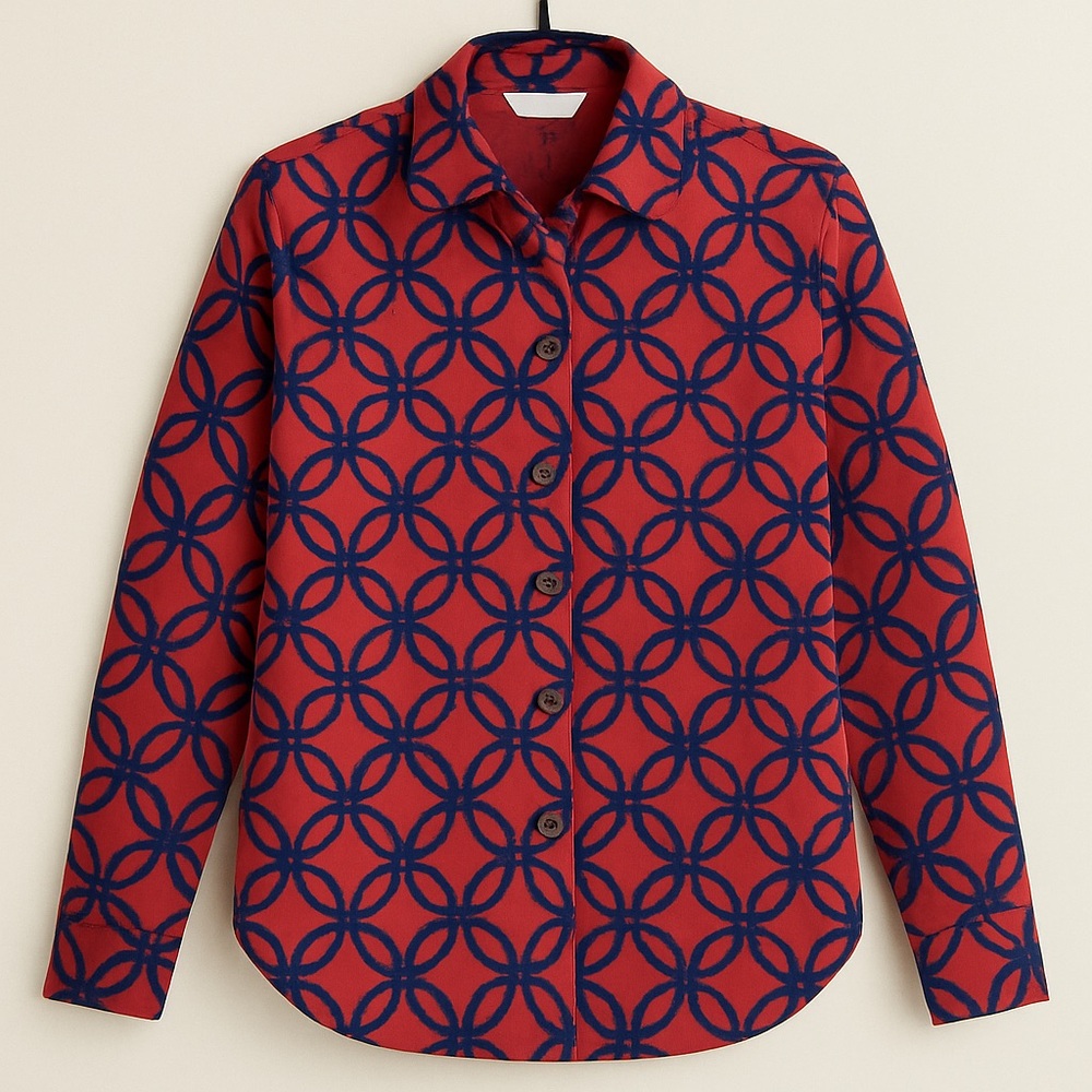 J.Crew Red and Purple Pocket Popover Shirt